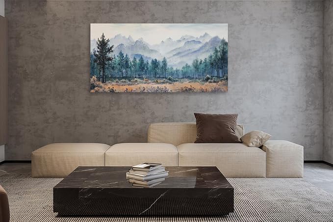 Anolyfi Foggy Forest Mountain Canvas Wall Art, Nature Tree Landscape Painting - Image 5