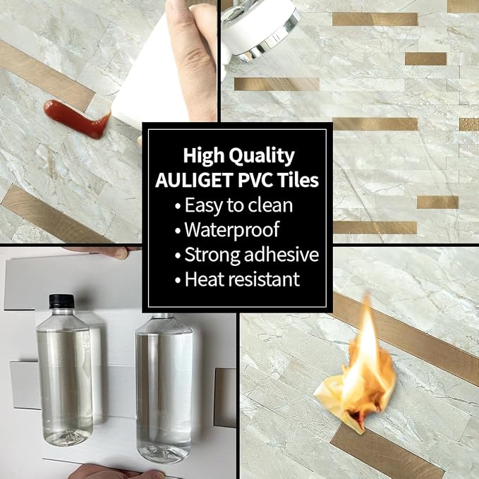 AULIGET 20 Sheets Faux Stone Peel and Stick Backsplash, Light Brown Marble Look - Image 6