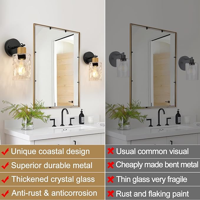 MOKATNG Set of 2 Wall Sconces for Bathroom, Coastal Modern Vanity Lights - Image 5