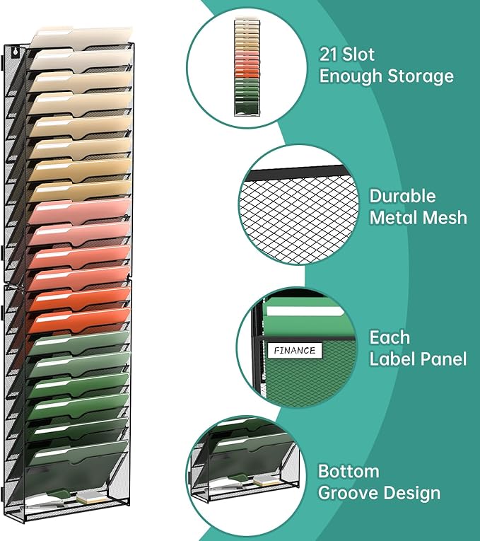 SUPEASY 21 Tier Wall File Organizer, Hanging Wall Mounted Mail Organizer - Image 3