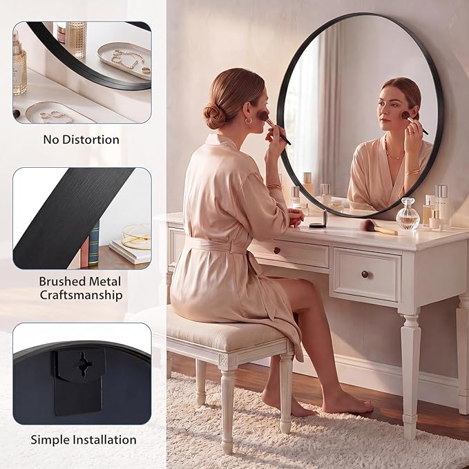 DUMOS 30-Inch Round Wall Mirror, Bathroom Wall Circle Mirror - Image 4