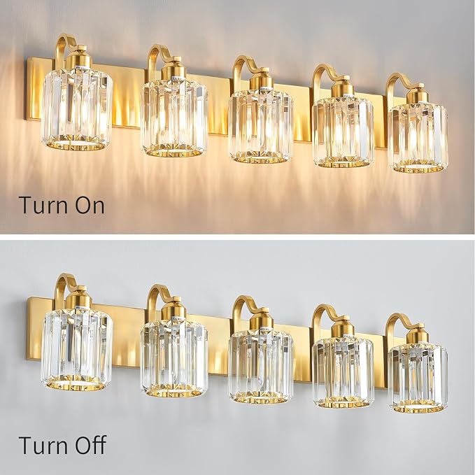 Modern Crystal Bathroom Vanity Light 5 Lights Crooked Gold Over Mirror Wall - Image 4