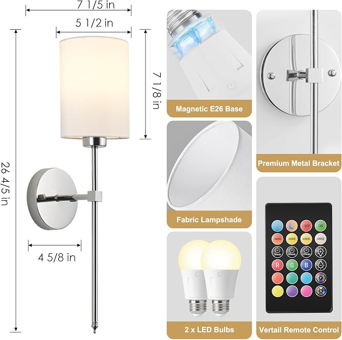 Battery Operated Wall Sconce Set of Two, Wireless Rechargeable Wall Light - Image 7