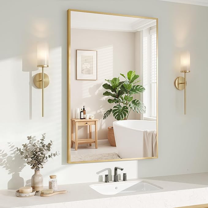 Koonmi Gold Mirrors for Wall, 26x38 Inch Bathroom Mirror, Rectangular Wall by KOONMI