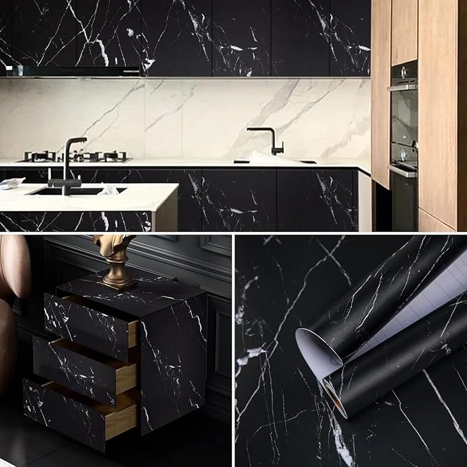 practicalWs 17.71" x 78.7" Marble Contact Paper Black/White Peel and Stick - Image 5