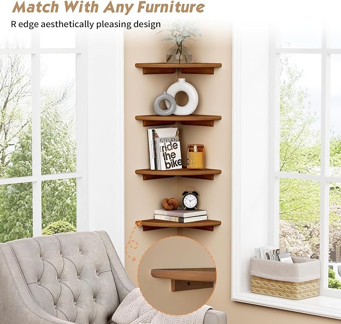 Forbena Walnut Brown Floating Corner Shelves - Image 6