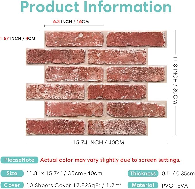Commomy 3D Peel and Stick Brick, Ultralight Thin PVC Faux Brick Wall Panels - Image 5