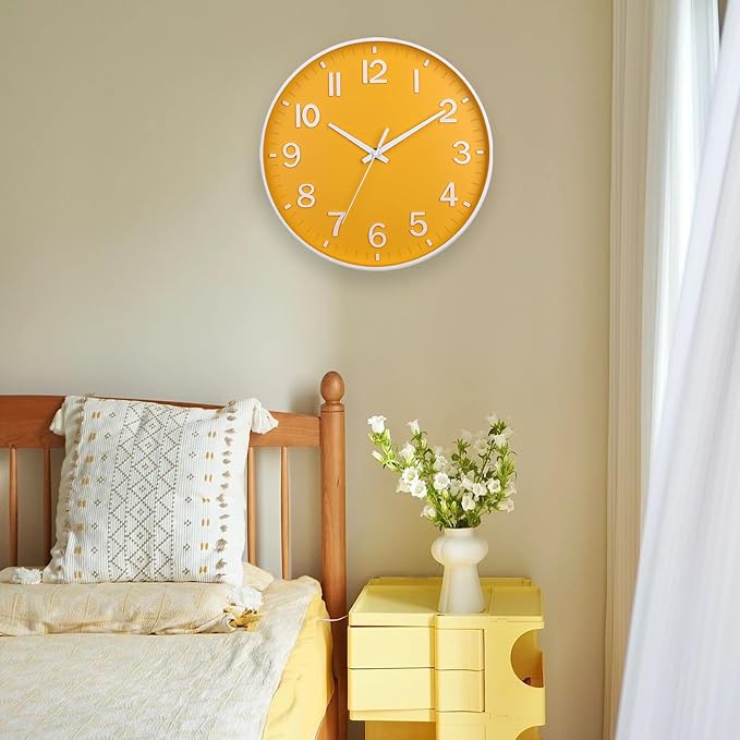 HZDHCLH Yellow Wall Clocks Battery Operated, 12 inch Silent Non Ticking Modern - Image 4