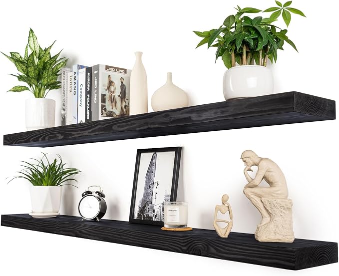 60 inch Black Floating Shelves for Wall 8 -inch deep Set of 2, Heavy Duty Solid by xwne