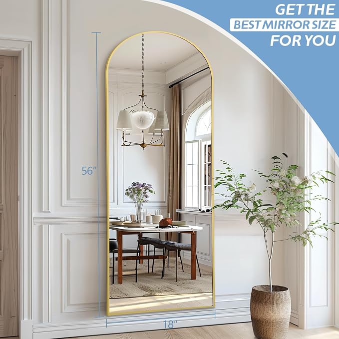56"X18" Arched Full Length Mirror, Tempered Glass Full Body Mirror - Image 3