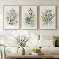Framed Botanical Wall Art for Living Room, 3 Piece Neutral Sage Green by Cuspin