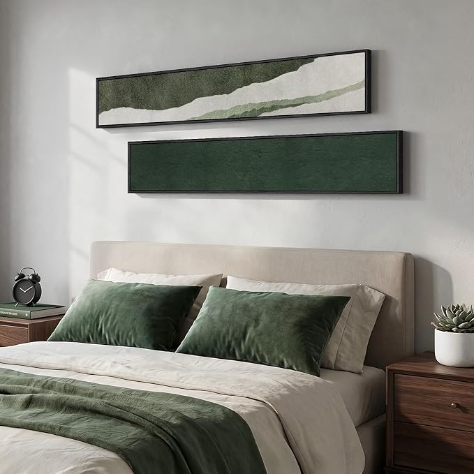 Long Narrow Framed Green Vertical Abstract Wall Art Set, 2 Piece Modern Canvas - Image 3