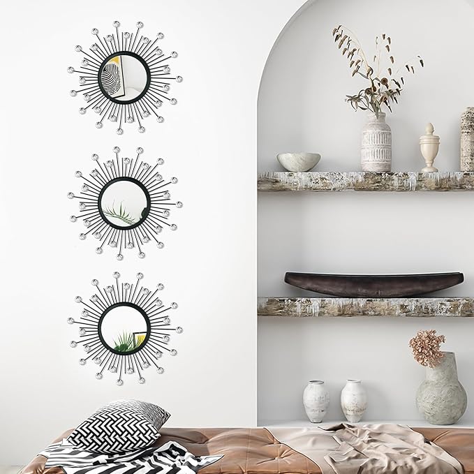 3 Pack Metal Mirrors for Wall Sunburst Wall Mirrors Home Décor Decorative - Image 4