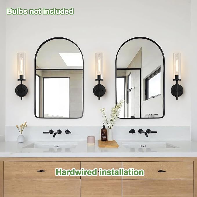 MOKATNG Wall Sconces Set of Two, Matte Black Bathroom Sconces - Image 3