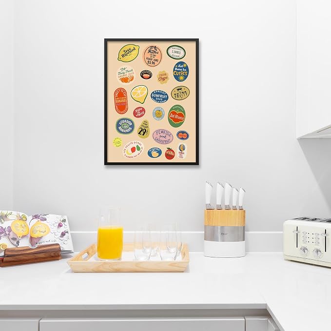 Black Framed Canvas Wall Art Posters Trendy Kitchen Vintage Fruit Market - Image 6