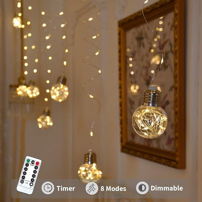 YOLIGHT Wishing Ball Curtain Lights 200 LED Window Curtain String Lights - Image 3