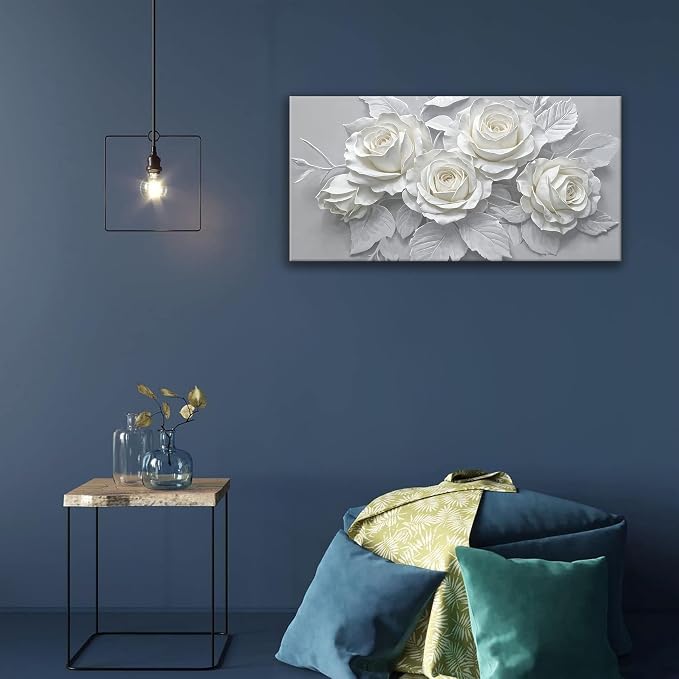 Suconvng White Flower Wall Art Painting Canvas Art Wall Decor 20 X 40 Inch - Image 6