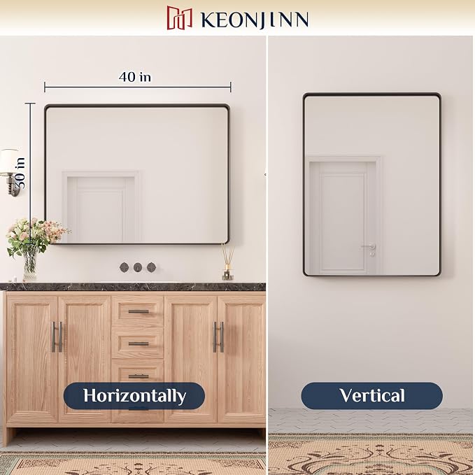 Keonjinn Black Bathroom Mirror for Over Sink, 40 x 30 Inch Rounded Rectangle - Image 8