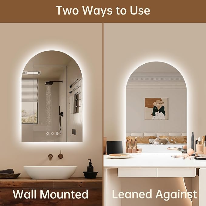 Arched Backlit Mirror Bathroom 24"x36"- Frameless LED Bathroom Mirror - Image 8