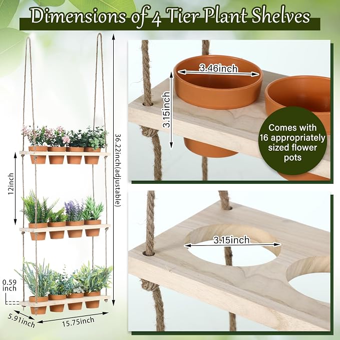 FillTouch 3 Tiered Hanging Herb Planters Hanging Herb Garden Wall - Image 2