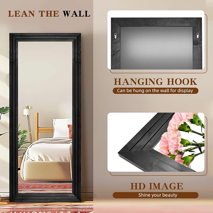 Full Length Mirror 71"x30" Solid Wood Frame Floor Large Mirror - Image 3