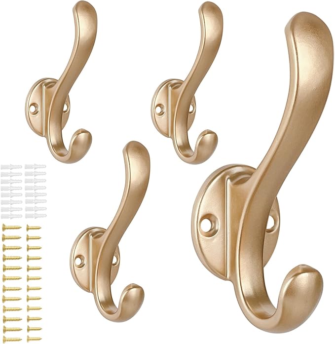 4 Pack Coat Hooks Wall Mount Heavy Duty Utility Retro Double Hooks by PEOIAOY