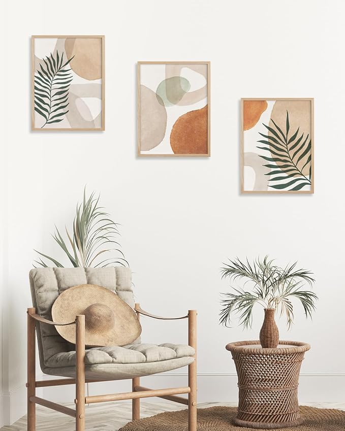 HesenDot Unframed Neutral Boho Wall Art Set of 3, 12x16in Botanical Leaves - Image 3