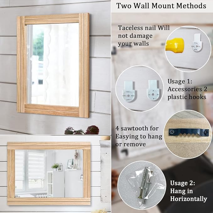 AAZZKANG Rustic Mirrors for Wall Rectangle Wood Frame Mirror 50 x 40 cm - Image 3
