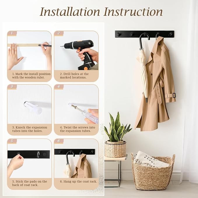Coat Rack Wall Mount, Wooden Coat Hanger - Image 7