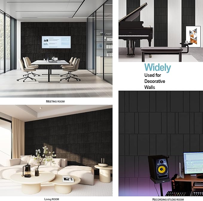 Acoustic Wall Panels – 8 Pack 31.75"x15.75" Thick Black Striped Groove Sound - Image 6