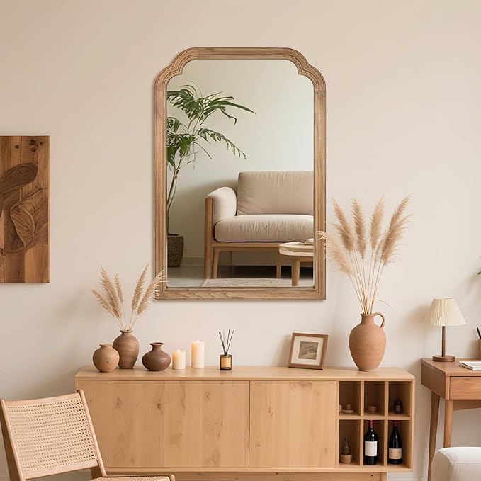 Wood Bathroom Mirror for Wall, 30 x 20 Inch Decorative Wall Mirror by BOMINICA