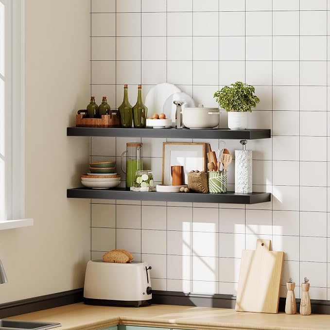 HOOBRO Floating Shelves for Wall, Wall Mounted Shelf Set of 2, 39.4" Hanging - Image 4