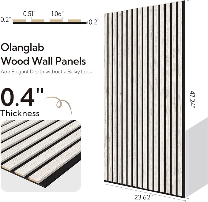 Olanglab Wood Slat Wall Panels 4 Pack, Acoustic Wall Panels, 47.24'' x 23.62" - Image 5