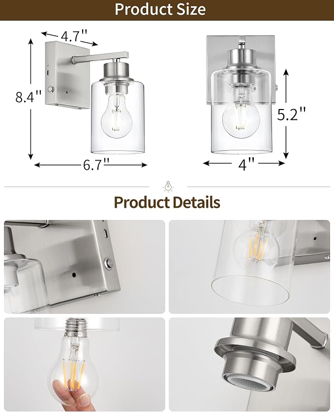 Rayogale Wireless Wall Sconces, Nickel Battery Operated Wall Sconce Set of 2 - Image 4
