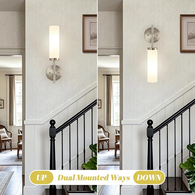 Wall Sconces Set of Two, Brushed Nickel Bathroom Sconces - Image 8