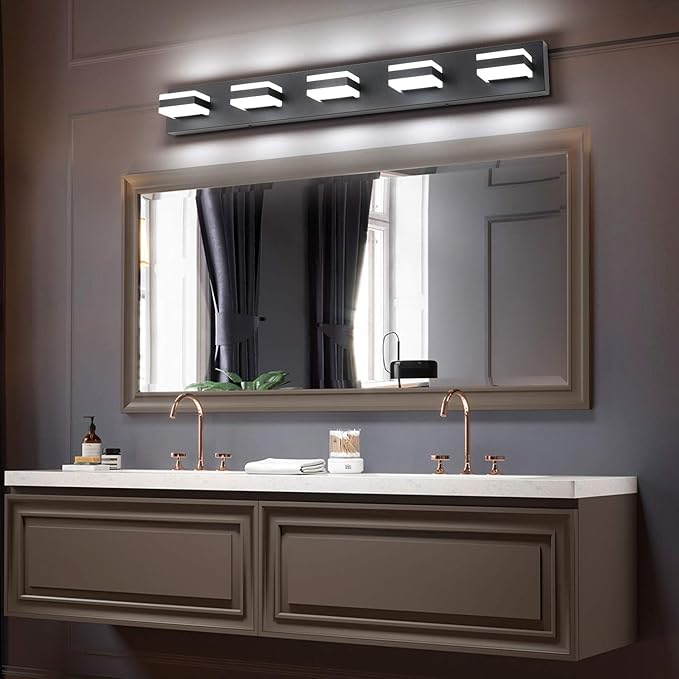 SOLFART Black 5 Light Bathroom Vanity Lights Over Mirror LED Modern Vanity - Image 5
