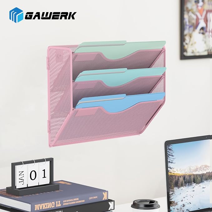 Gawerk 3 Tier Hanging Wall File Organizer, Mesh Mail Paper Orgnization Hanging - Image 7
