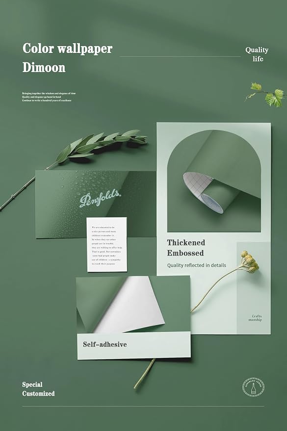 Dimoon 236''x17.7'' Green Peel and Stick Wallpaper Contact Paper Modern Self - Image 4