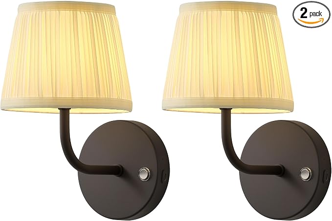 PUSU LED Cordless Black H9.6 inch Small Wall Sconces Set of 2, Rechargeable by PUSU