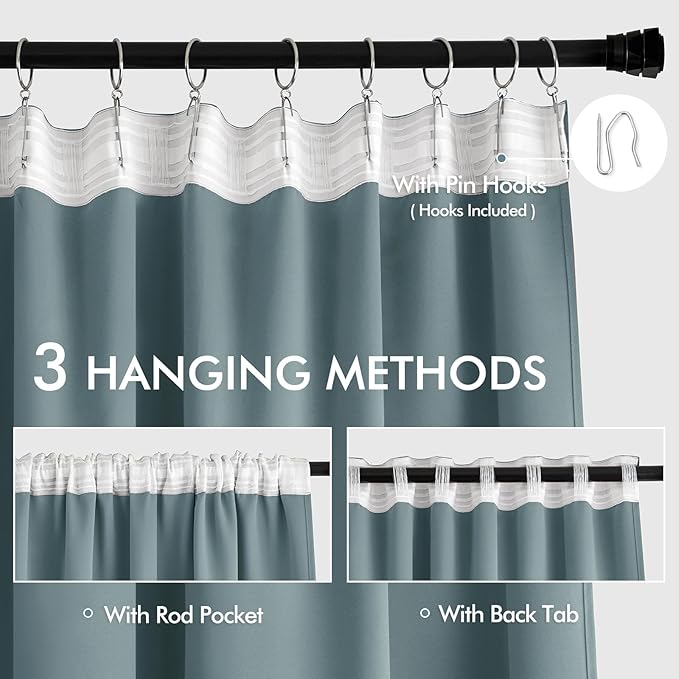 MIULEE Greyish Blue Back Tab Blackout Curtains 108 Inch Long 2 Panels Set - Image 3