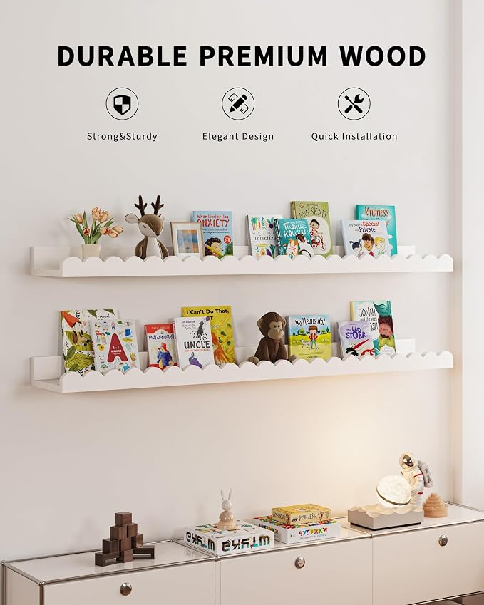 Shario Nursery Book Shelves, Scalloped Shelves, Wall Book Shelves - Image 2