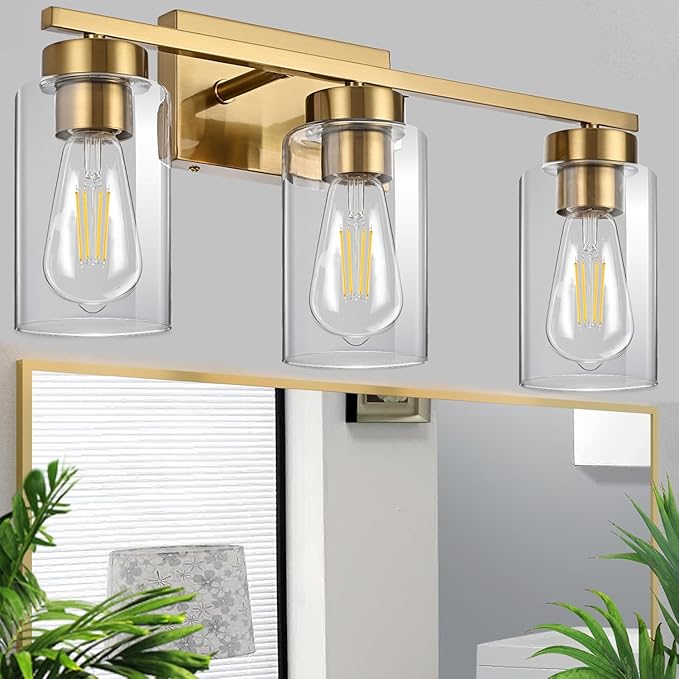 3-Light Bathroom Vanity Light, Modern Brushed Gold Wall Lights - Image 7