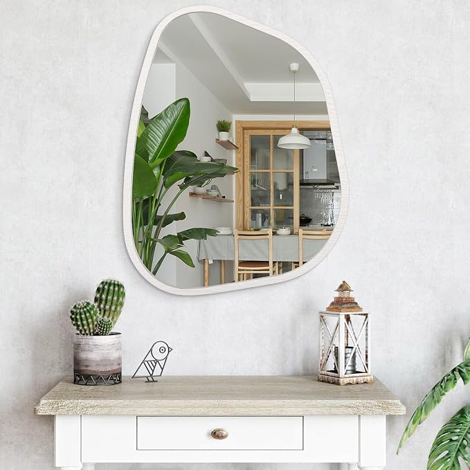 Asymmetrical Mirror Small 26"x18" Irregular Wall Mirror Modern Wood Frame - Image 4