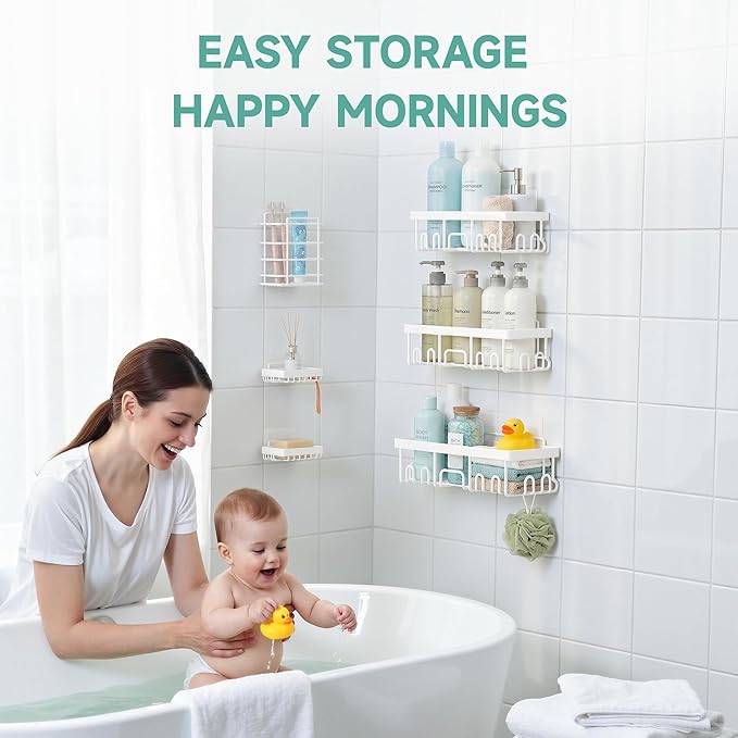Veken 6-Pack Rustproof&Waterproof Shower Caddy, Adhesive Shelves Rack - Image 4