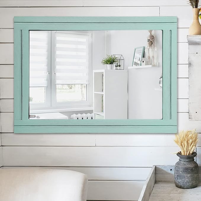 AAZZKANG Wood Framed Wall Mirror Large 65 x 45 cm Rectangle Rustic Vanity - Image 5