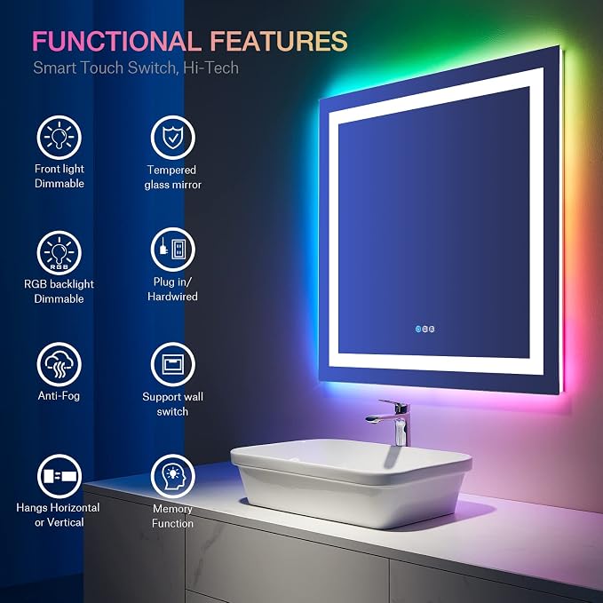 LOAAO 36"X36" LED Bathroom Mirror - Image 7