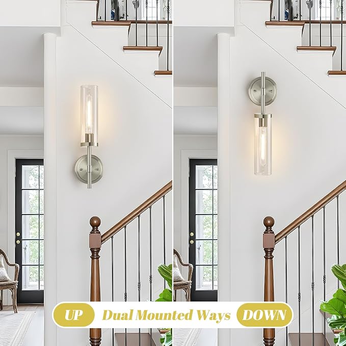 MOKATNG Wall Sconces Set of Two, Brushed Nickel Bathroom Sconces - Image 6