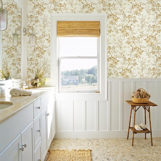 Erfoni 16.9" x197" Yellow Brown Floral Peel and Stick Wallpaper Boho Floral - Image 4