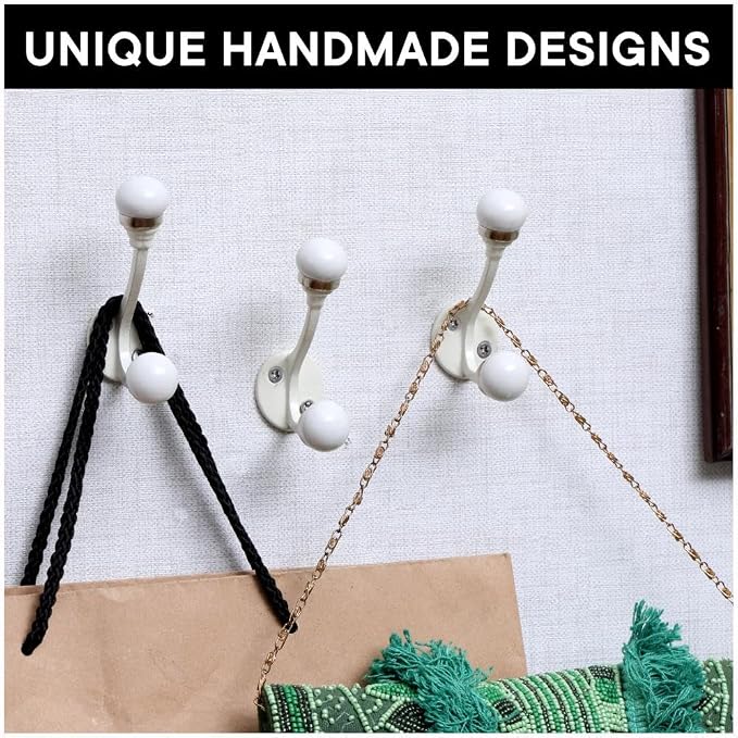 Indian Shelf 6 Pieces Double Prong White Decorative Coat Hooks Unique Coat Rack - Image 7