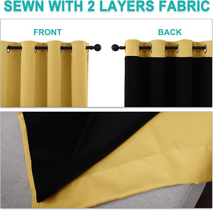 NICETOWN Bright Yellow Full Shade Curtain Panels, Pair of Energy Smart & Noise - Image 5